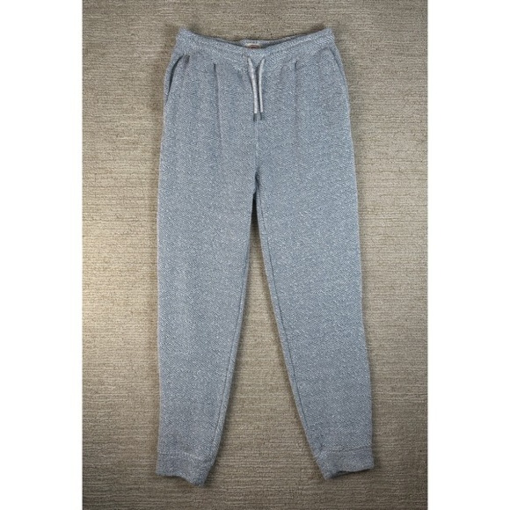 Faherty Brand Men Blue White Herringbone Knit Joggers Drawstring Pants